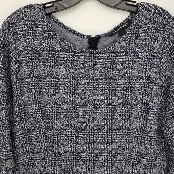3/$25 41 Hawthorn Aniya Plaid Jacquard Knit Shift Dress L Pockets Work Navy Blue - Picture 7 of 11